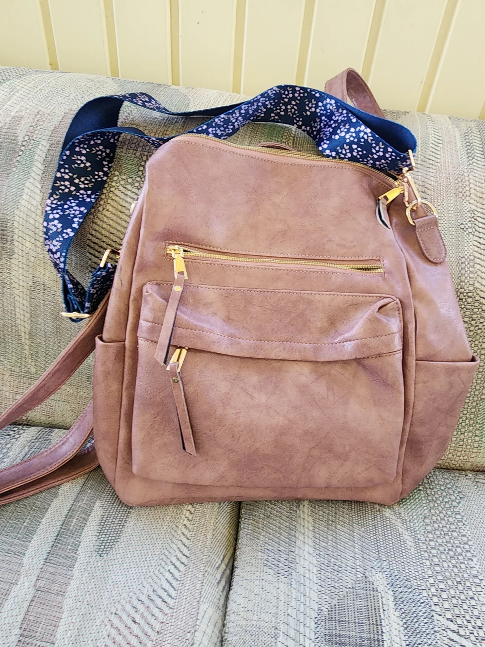 Women's Dusty Rose Faux Leather Backpack with Gold Hardware
